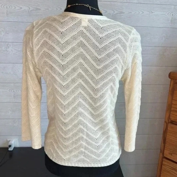 Chevron Knit Crop Cream Open Front Sweater Cardigan Size XL/XG 10-16 - Picture 4 of 5